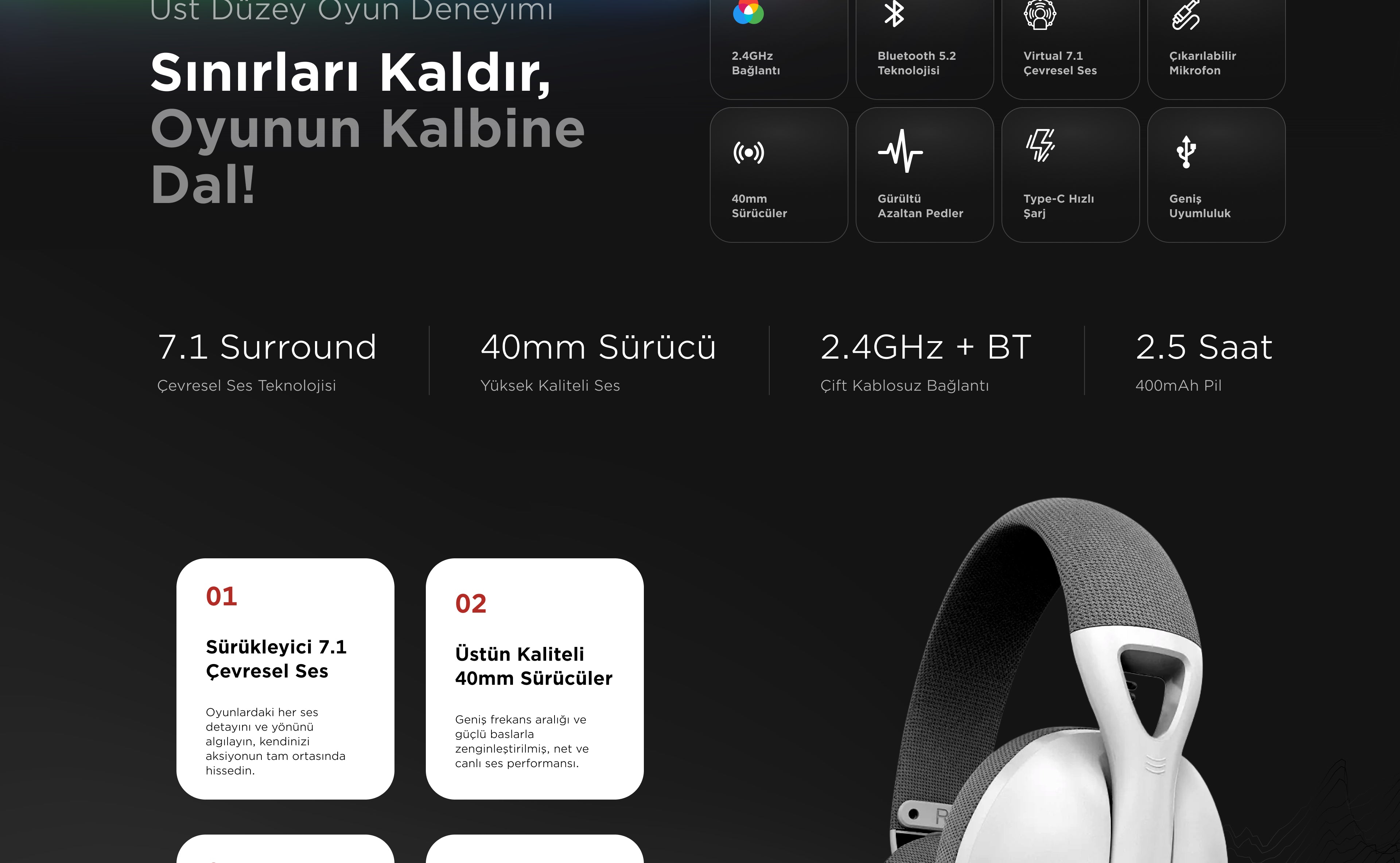Type-C Kablosuz Oyuncu Kulaklığı- Beyaz – Rampage