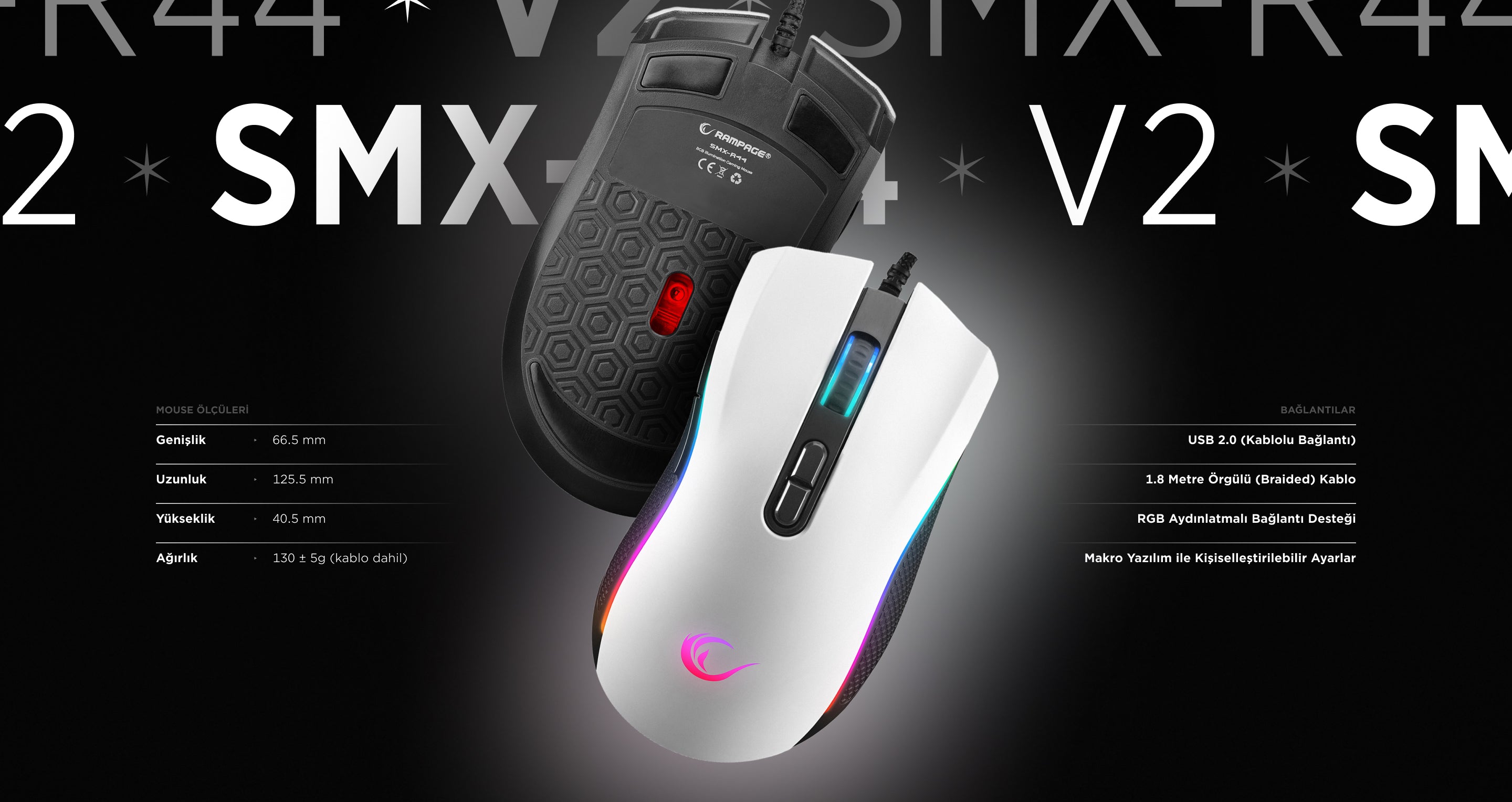 Smx-R44 V2 Macro 12800 Dpi 80 Million Huano Switch Gaming Mouse