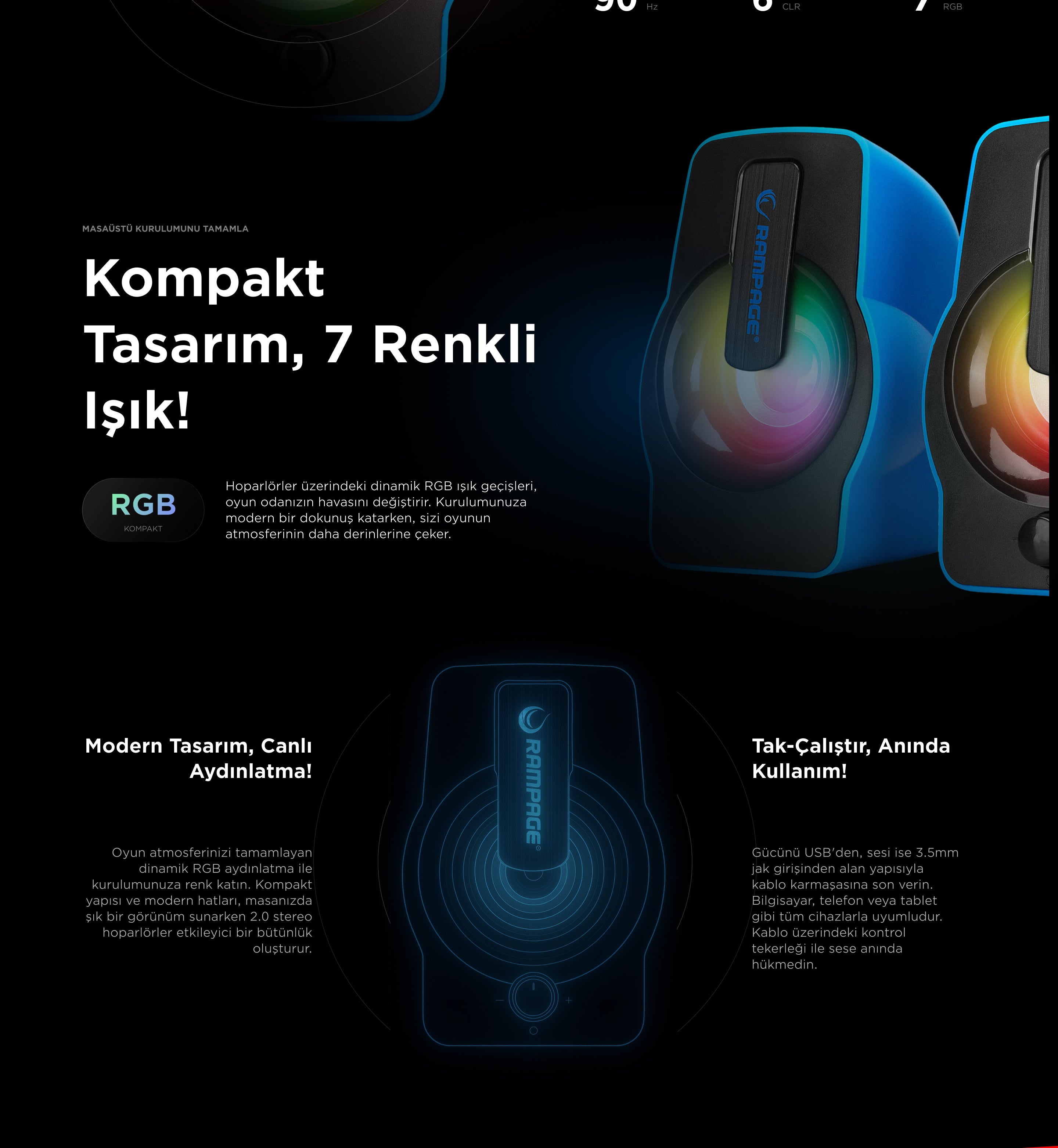 Rms-G7 Falsetto 2.0 6 Watt RGB Multimedya Oyuncu Speaker-Mavi