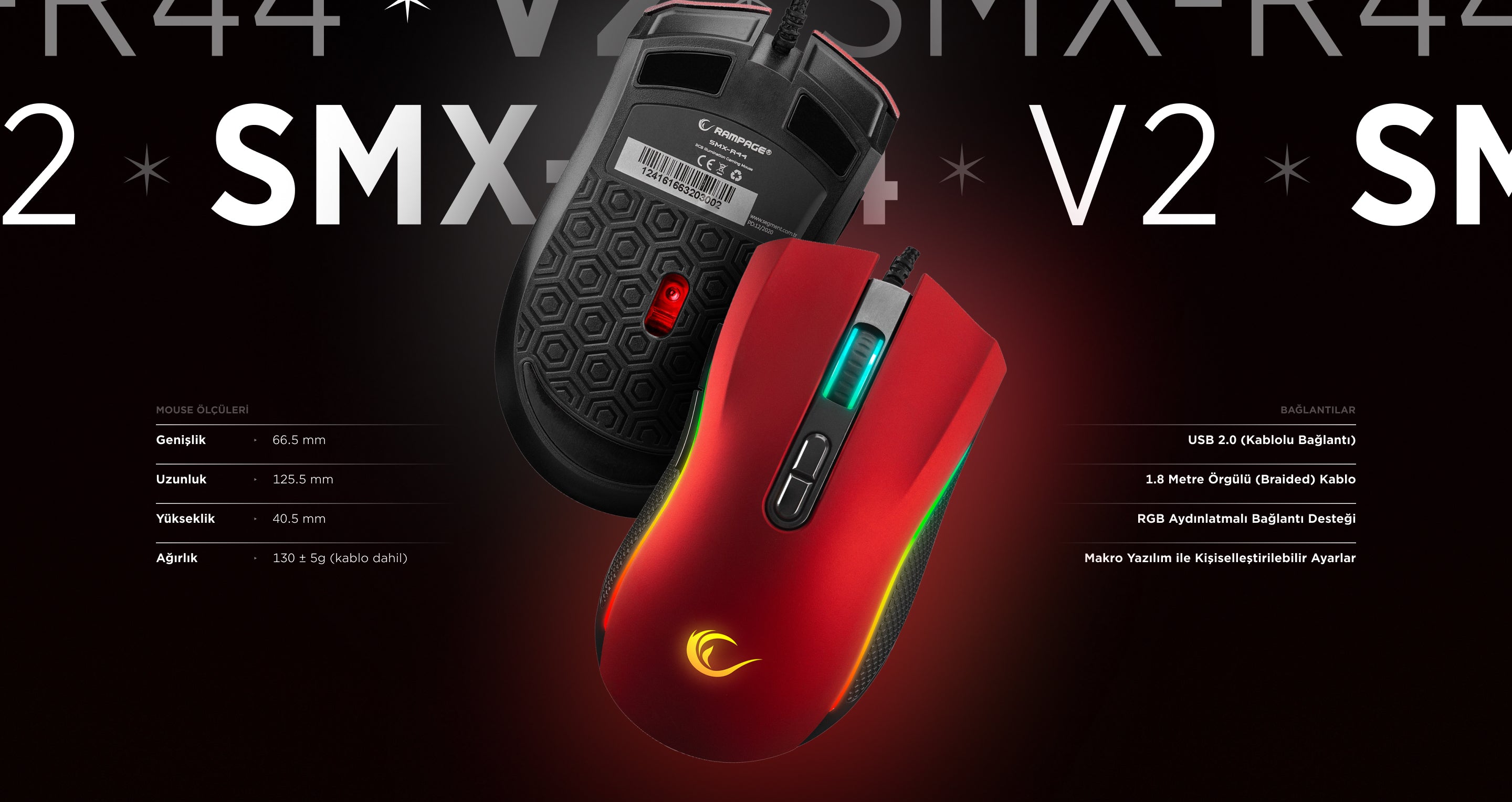 レットベリル Smx-R44 V2 Makrolu 12800 Dpi 80 Million Huano Switch Oyuncu Mouse