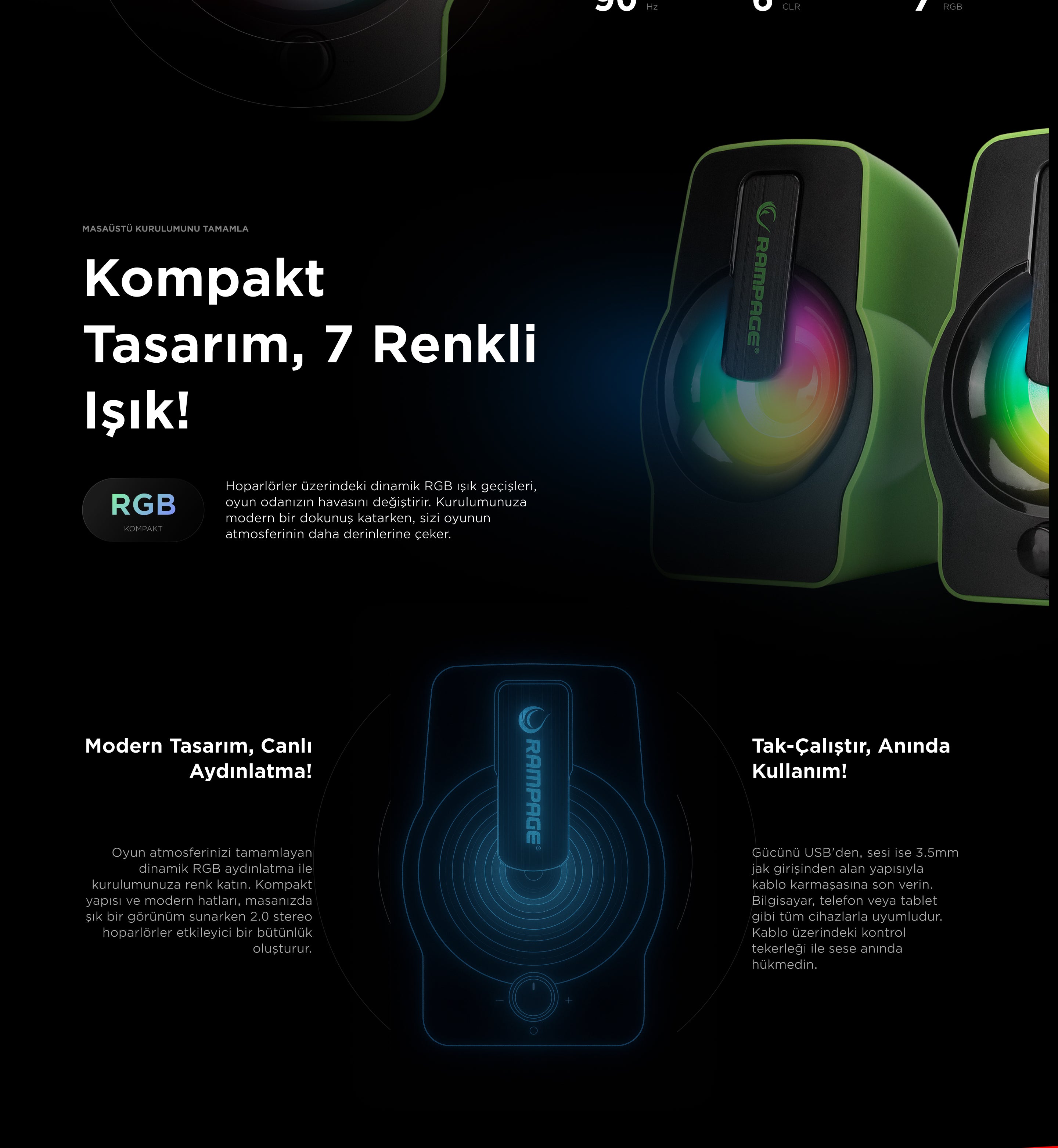 Rms-G7 Falsetto 2.0 6 Watt RGB Multimedia Gaming Speaker-Green