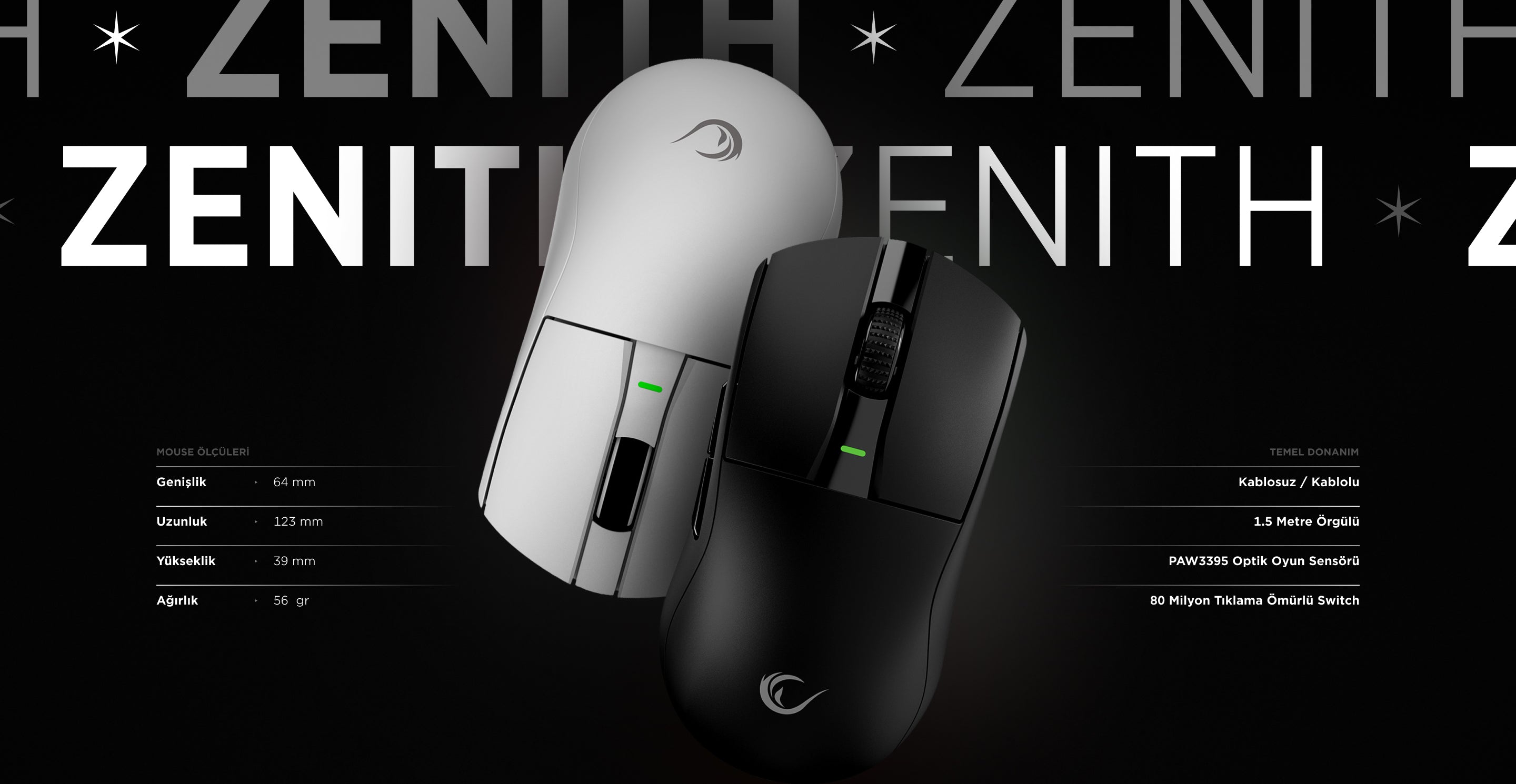 ZENITH PRO - 4000 Hz Kablosuz Oyuncu Mouse – Rampage