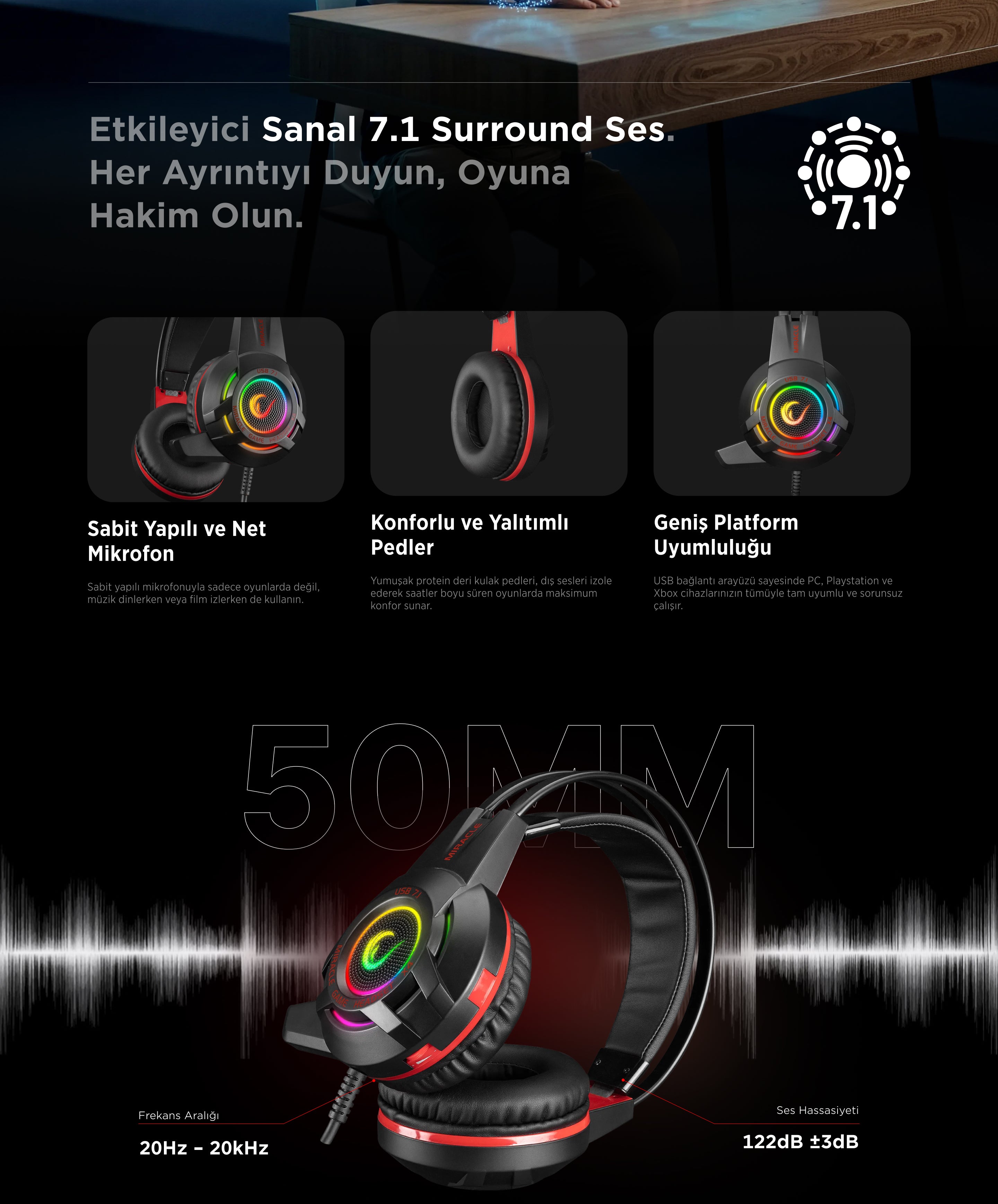 Miracle X4 RGB 7.1 Gaming Headset-Red/Black – Rampage