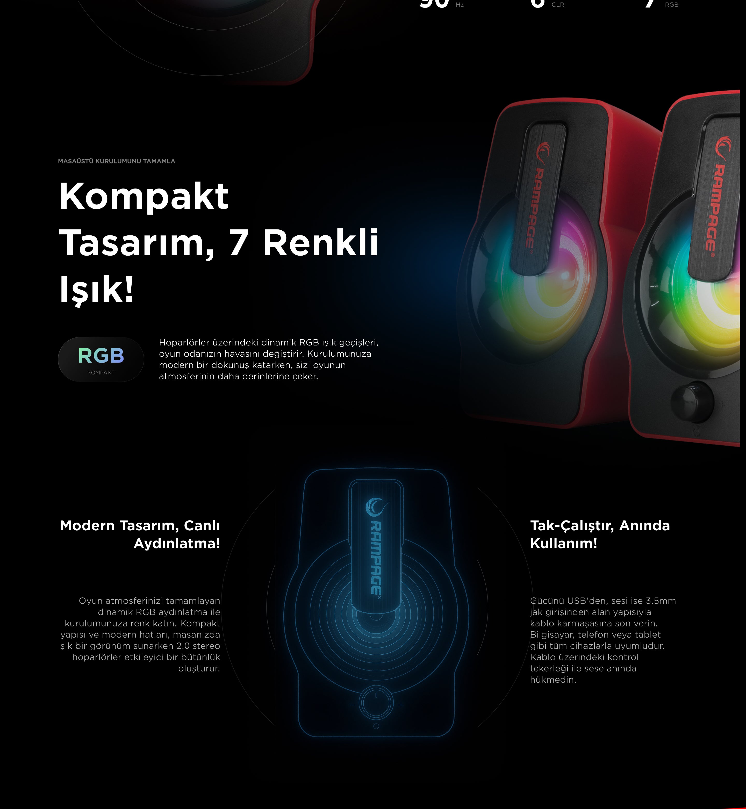 remmページ Rms-G7 Falsetto 2.0 6 Watt RGB Multimedya Oyuncu Speaker-Kırmızı