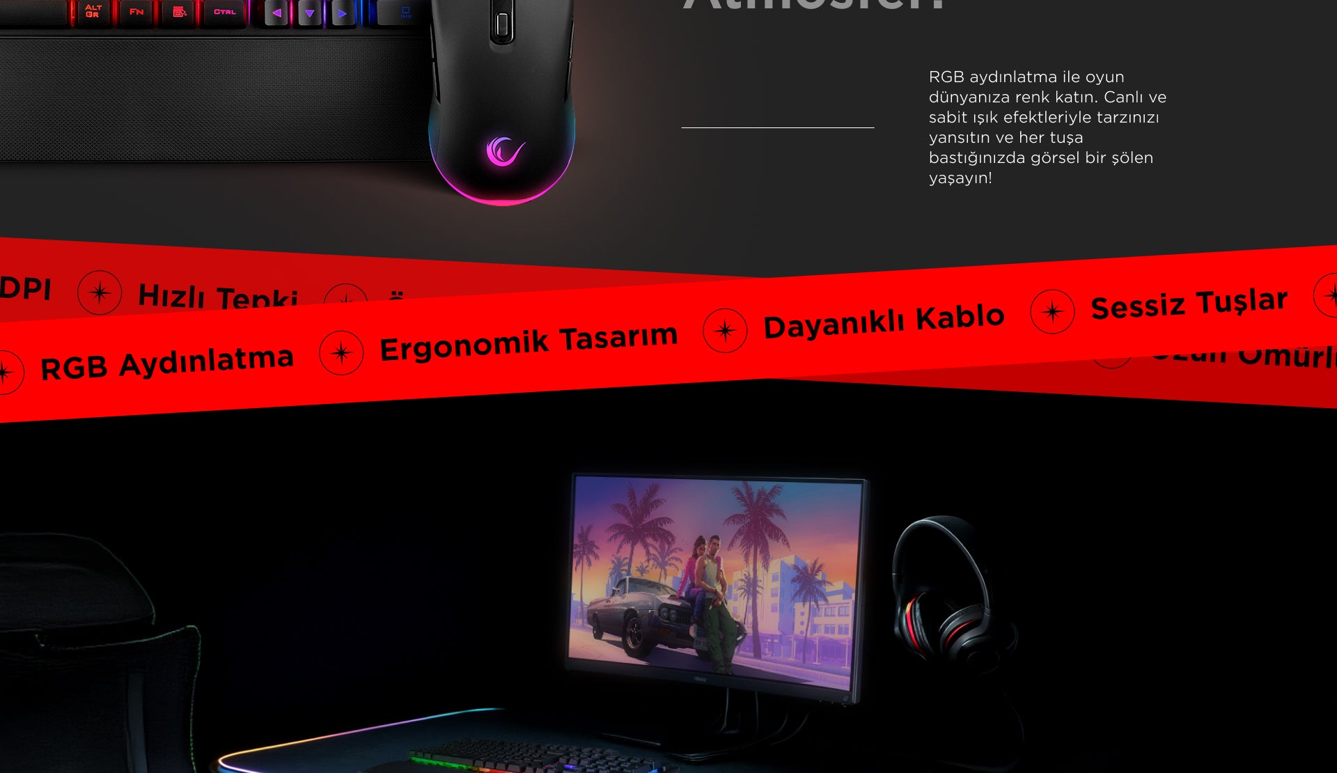Km-Rx7 Fortuna V2 Gökkuşağı Combo English Oyuncu Klavye + 12800