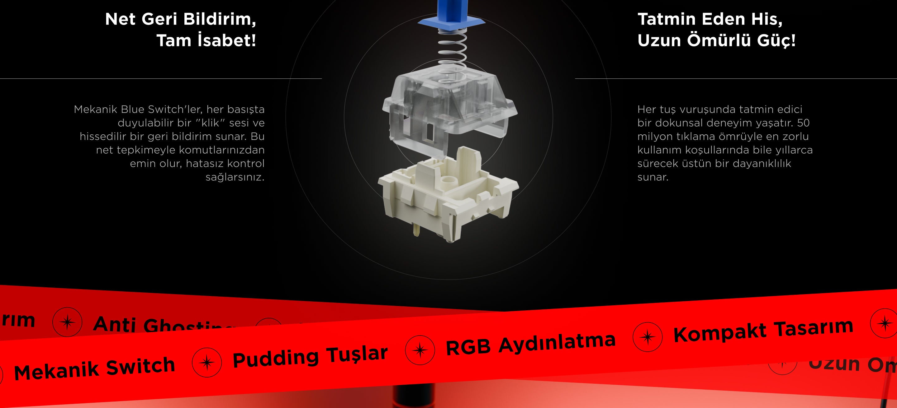 Rampage RADIANT K11 Black Tastiera Gaming Meccanica Con Switch Red, Layout US, RGB Pudding E Connessione Type-C