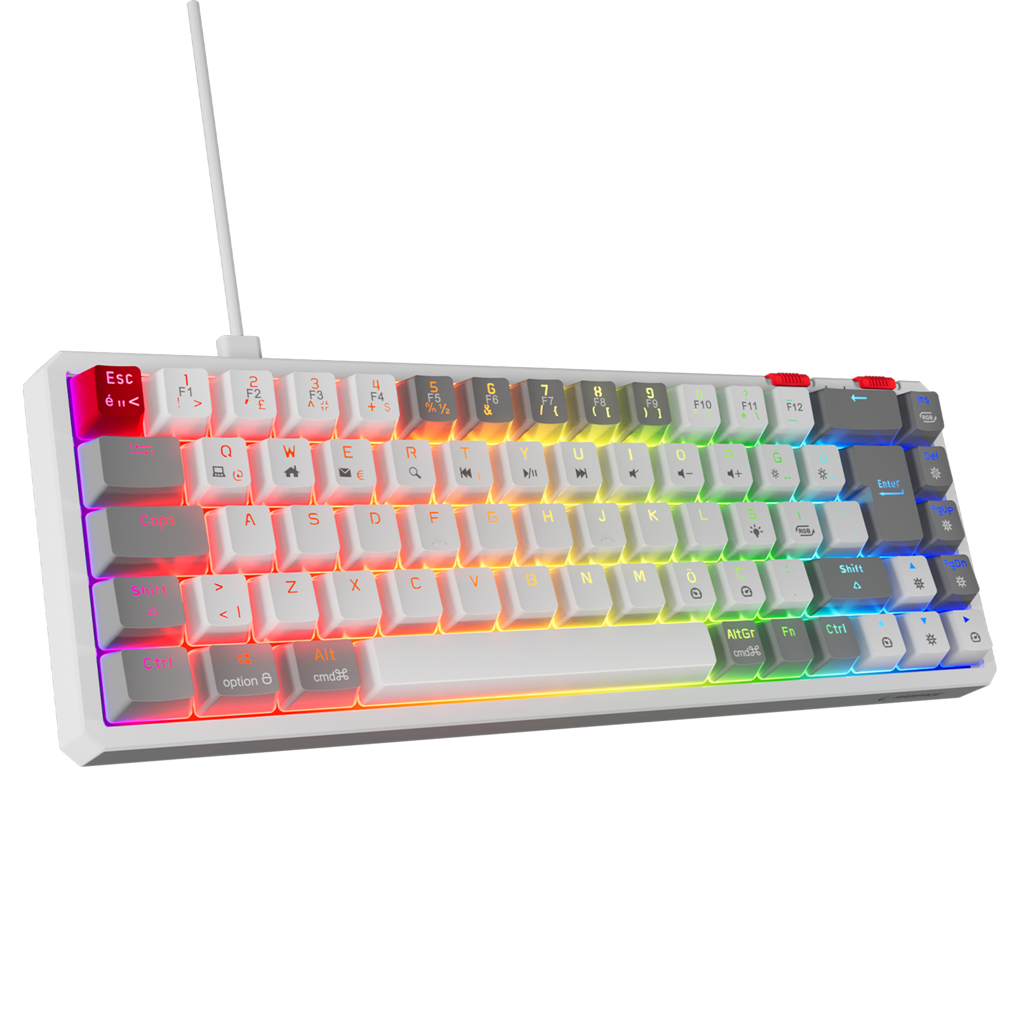 Yoru Mini RGB Outemu Red Switch Mekanik Oyuncu Klavyesi-Beyaz/Gri