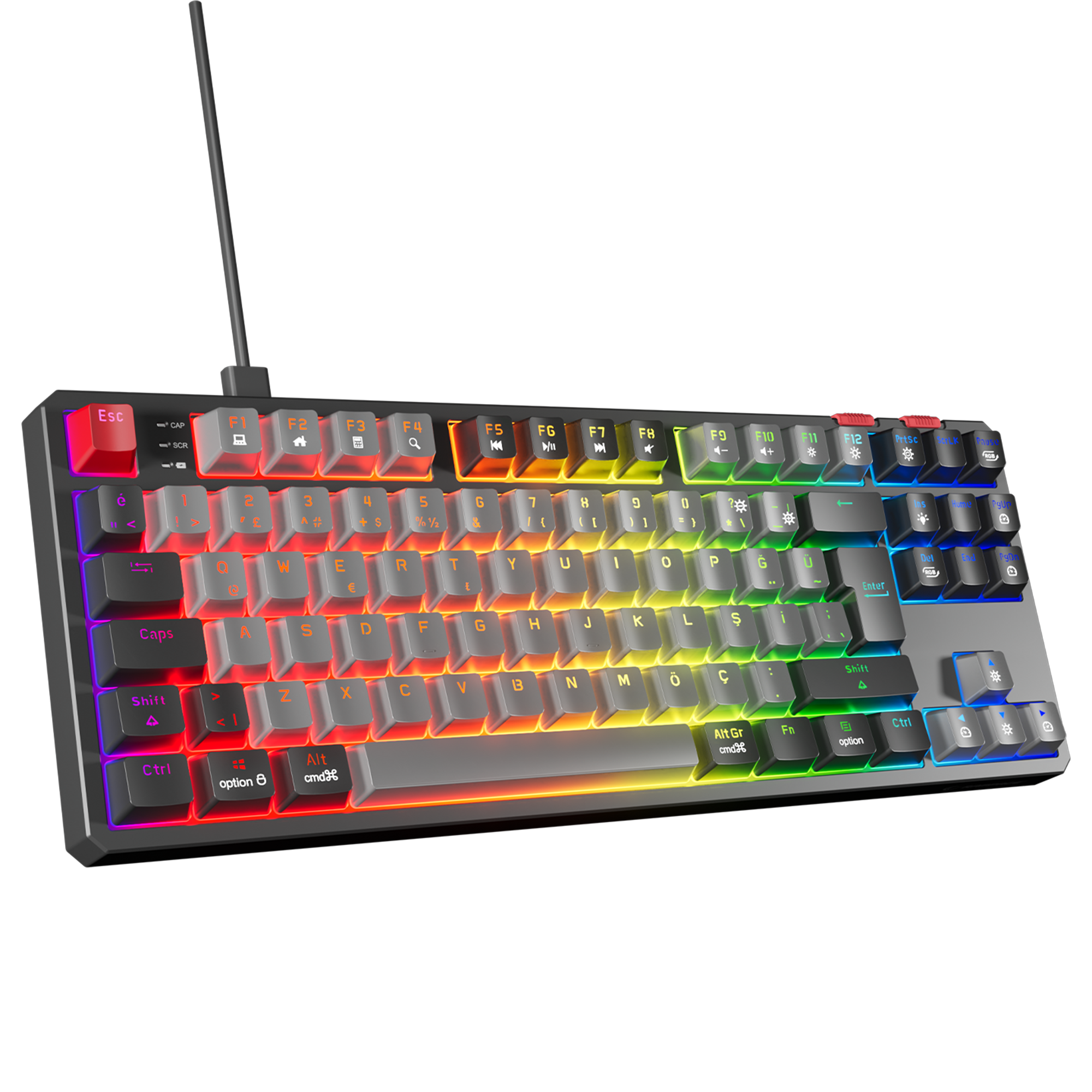Yoru TKL RGB Outemu Red Switch Mekanik Oyuncu Klavyesi-Gri/Siyah