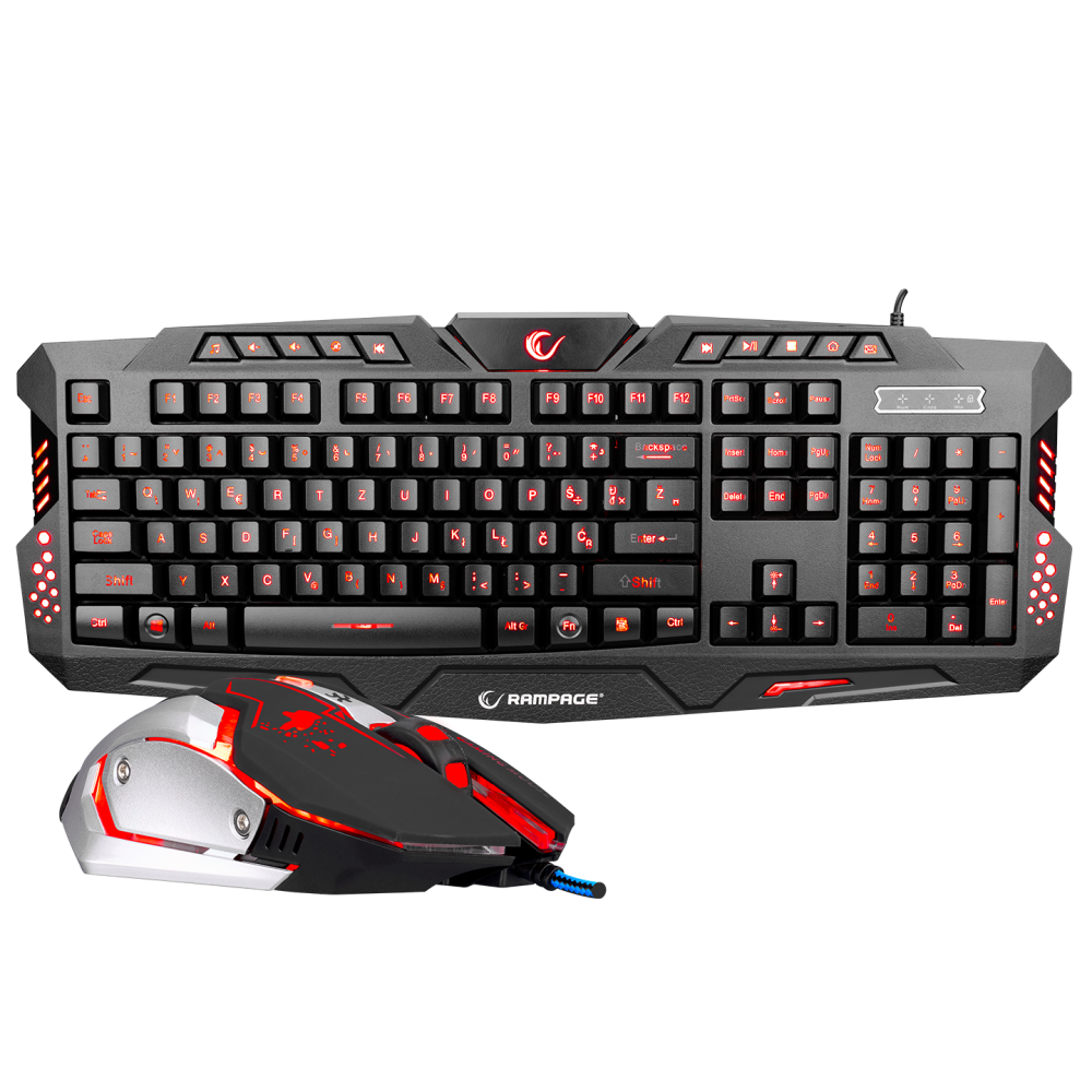Rampage KM-R77 Black Usb 3 Color Led LC Layout Multimedia Gaming Keyboard + Mouse Set