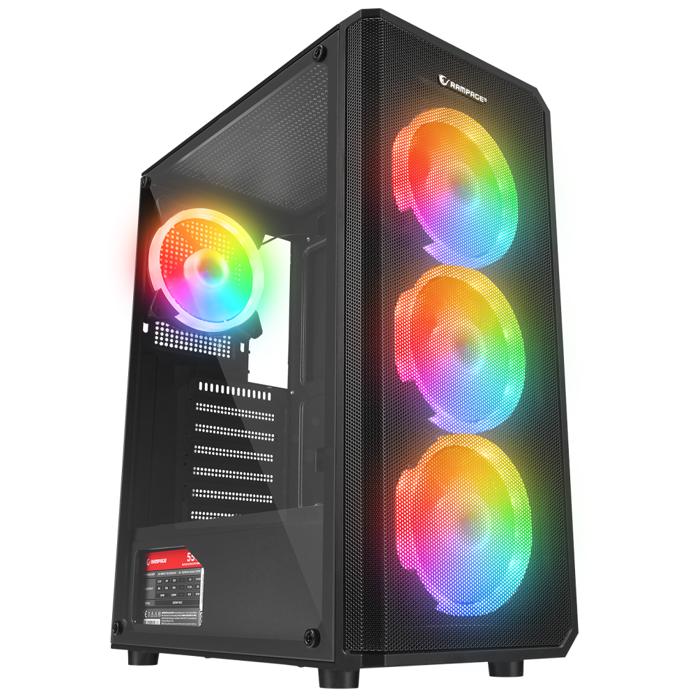 Rampage HELIOS Mesh 550W 80+ Siyah Temperli Cam 4x12cm Rainbow ATX Mid-T Gaming Oyuncu Kasası